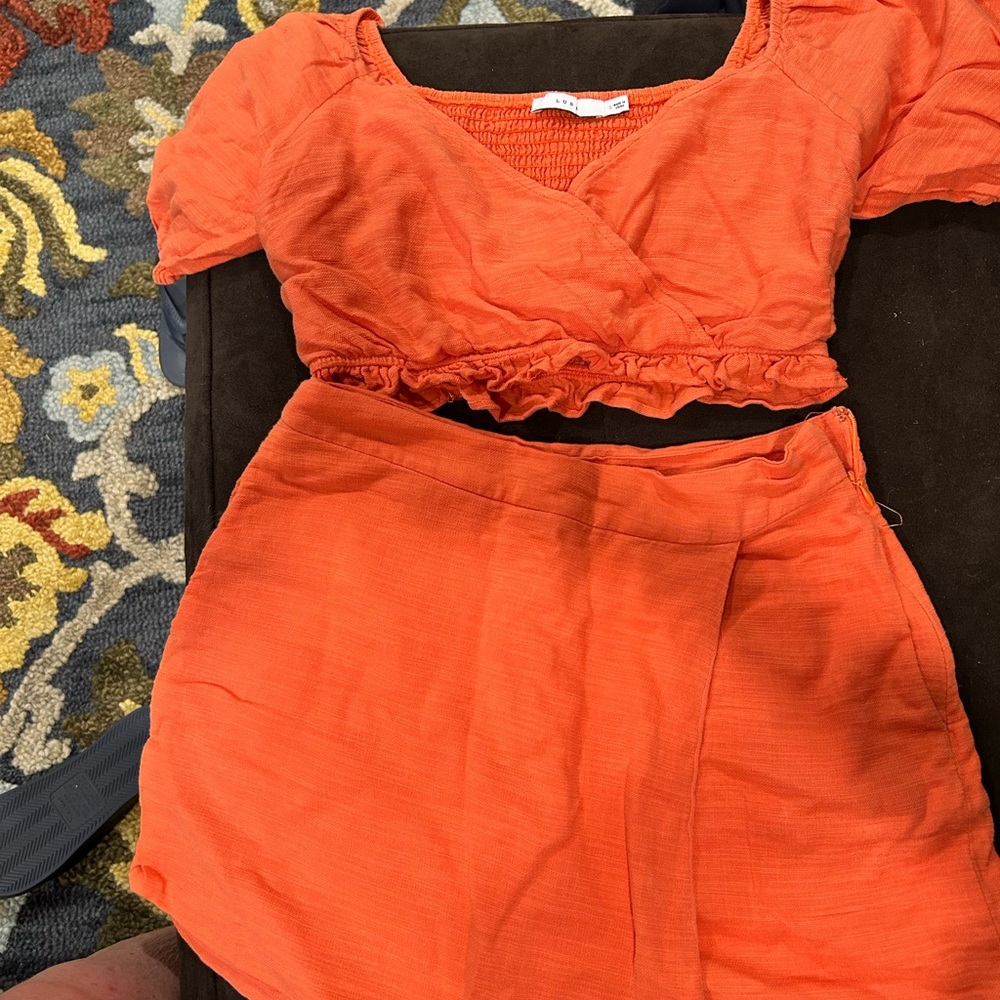 Papaya Crop Top and Skort Set
